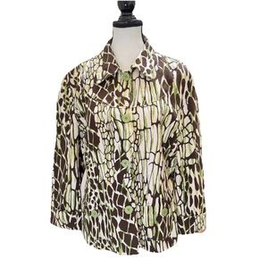 Bob Mackie Studio Women’s Linen Giraffe Print Jacket Blazer Size 12 Earthy Artsy